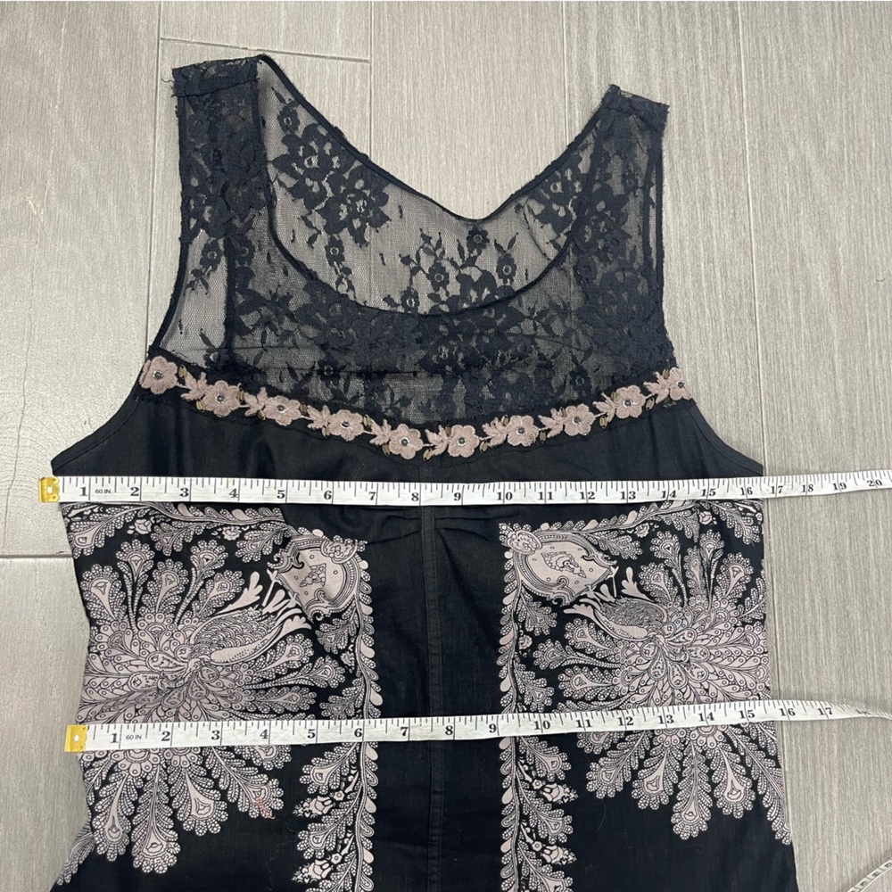 Free People Peacock Shift Mini Dress 8 Linen Lace Ruffle Embroidered Boho Floral - Picture 15 of 16